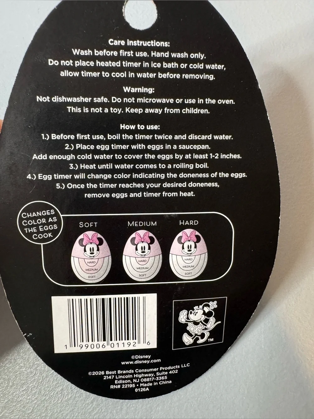 Disney Minnie Mouse Pink & White Egg Doneness Timer color changing when done
